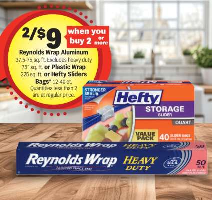 Reynolds Wrap Aluminum or Plastic Wrap or Hefty Sliders Bags