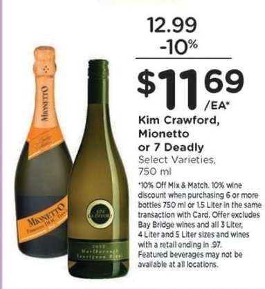 Kim Crawford, Mionetto or 7 Deadly