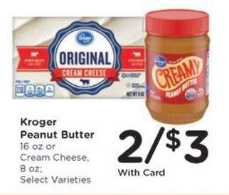 Kroger Peanut Butter or Cream Cheese