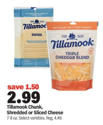 Tillamook Chunk, Shredded or Sliced Cheese