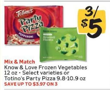 Know & Love Frozen Vegetables or Totino's Party Pizza