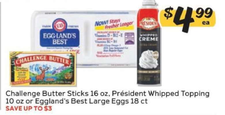 Challenge Butter Sticks 16 oz, Président Whipped Topping 10 oz or Eggland's Best Large Eggs 18 ct