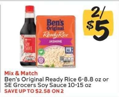 Ben's Original Ready Rice or SE Grocers Soy Sauce