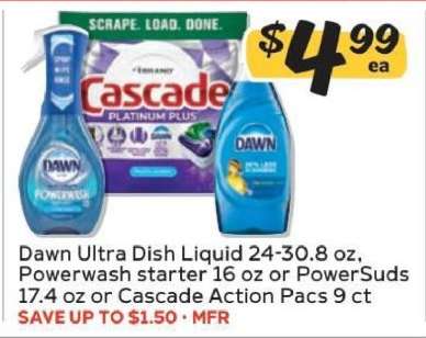 Dawn Ultra Dish Liquid or Cascade Action Pacs