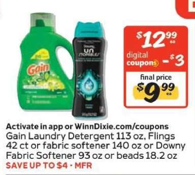 Gain Laundry Detergent or Downy Fabric Softener