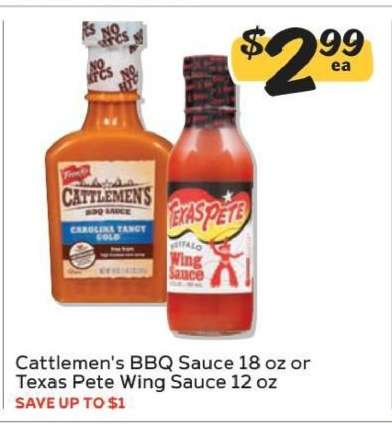 Cattlemen's BBQ Sauce or Texas Pete Wing Sauce