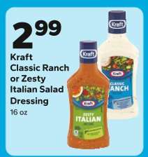 Kraft Classic Ranch or Zesty Italian Salad Dressing
