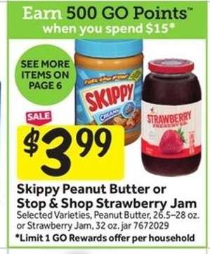 Skippy Peanut Butter or Stop & Shop Strawberry Jam