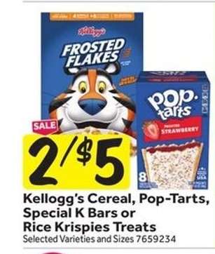 Kellogg’s Cereal, Pop-Tarts, Special K Bars or Rice Krispies Treats