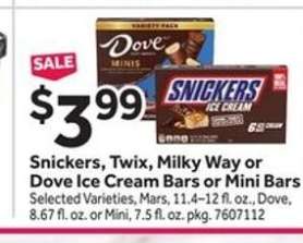 Snickers, Twix, Milky Way or Dove Ice Cream Bars or Mini Bars