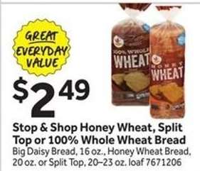 Stop & Shop Honey Wheat, Split Top or 100% Whole Wheat Bread