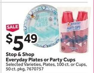 Stop & Shop Everyday Plates or Party Cups