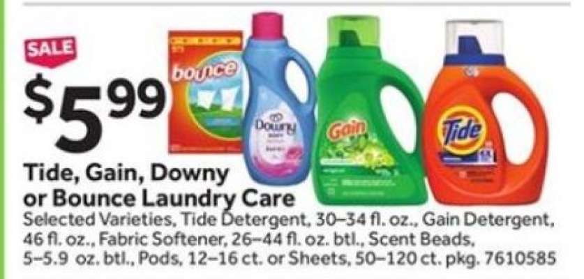 Tide, Gain, Downy or Bounce Laundry Care