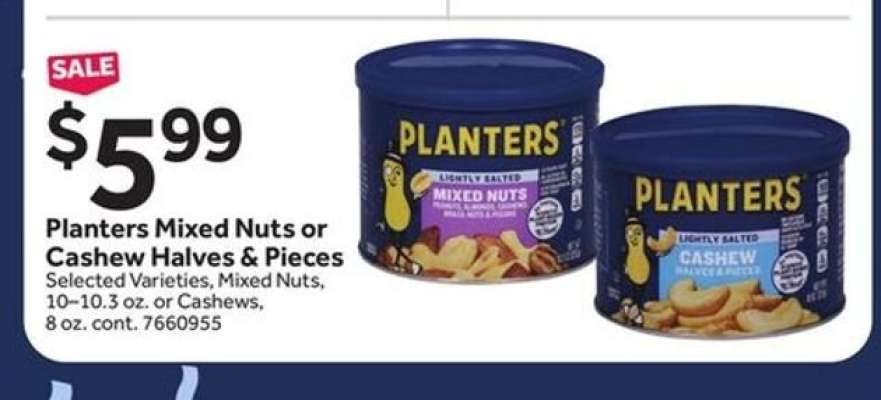Planters Mixed Nuts Or Cashew Halves & Pieces