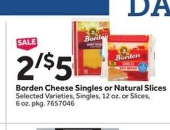 Borden Cheese Singles or Natural Slices