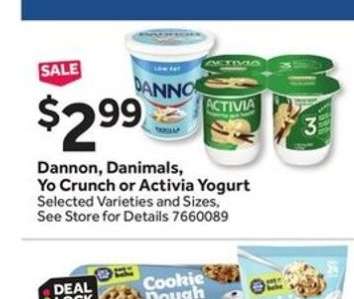 Dannon, Danimals, Yo Crunch or Activia Yogurt
