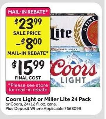 Coors Light or Miller Lite 24 Pack