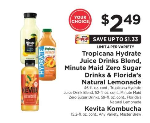 Tropicana Hydrate Juice Drinks Blend, Minute Maid Zero Sugar Drinks & Florida’s Natural Lemonade
