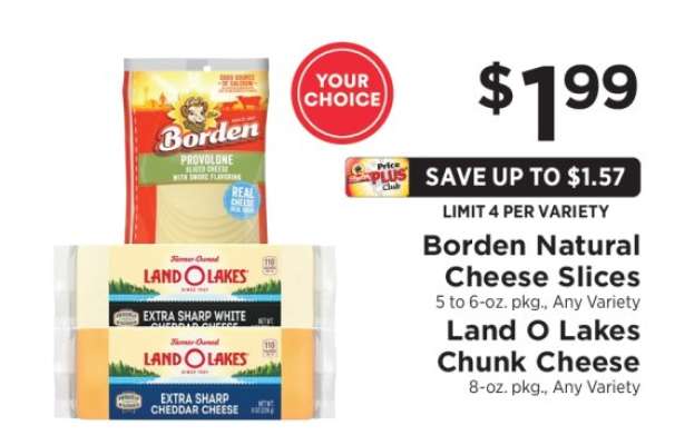Borden Natural Cheese Slices / Land O Lakes Chunk Cheese