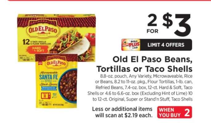 Old El Paso Beans, Tortillas or Taco Shells