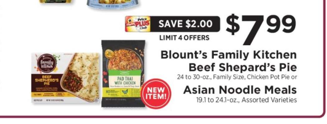 Blount’s Family Kitchen Beef Shepard’s Pie or Asian Noodle Meals