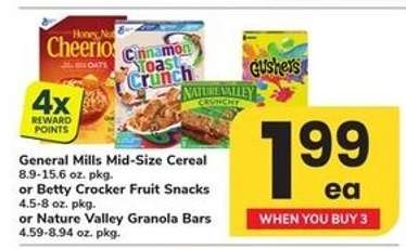General Mills Mid-Size Cereal, Betty Crocker Fruit Snacks, or Nature Valley Granola Bars