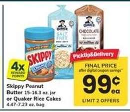 Skippy Peanut Butter or Quaker Rice Cakes