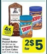 Skippy Peanut Butter or Quaker Rice or Corn Cakes