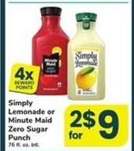 Simply Lemonade or Minute Maid Zero Sugar Punch
