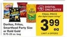 Doritos, Fritos, Smartfood Party Size or Rold Gold