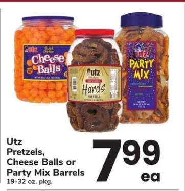 Utz Pretzels, Cheese Balls or Party Mix Barrels