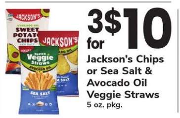 Jackson's Chips or Sea Salt & Avocado Oil Veggie Straws