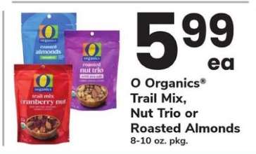 O Organics Trail Mix, Nut Trio or Roasted Almonds