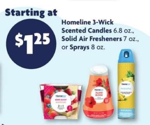Homeline 3-Wick Scented Candles, Solid Air Fresheners, or Sprays