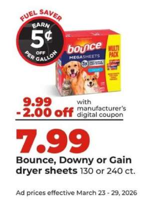 Bounce, Downy or Gain dryer sheets