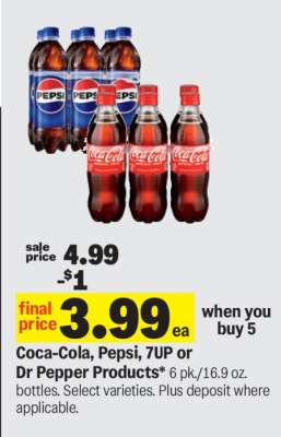 Coca-Cola, Pepsi, 7UP or Dr Pepper Products*
