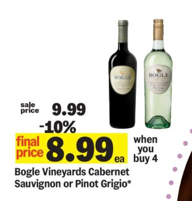 Bogle Vineyards Cabernet Sauvignon or Pinot Grigio