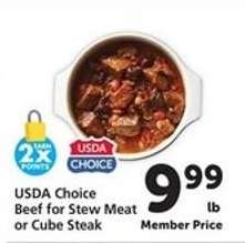 USDA Choice Beef for Stew Meat or Cube Steak