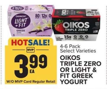 Oikos Triple Zero or Light & Fit Greek Yogurt