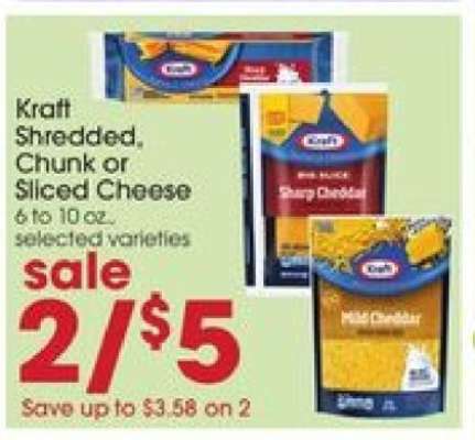 Kraft Shredded, Chunk or Sliced Cheese