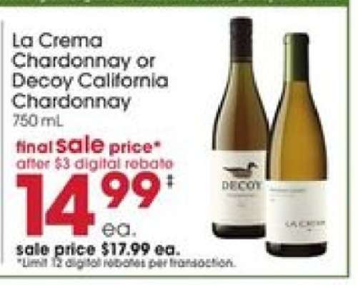La Crema Chardonnay or Decoy California Chardonnay