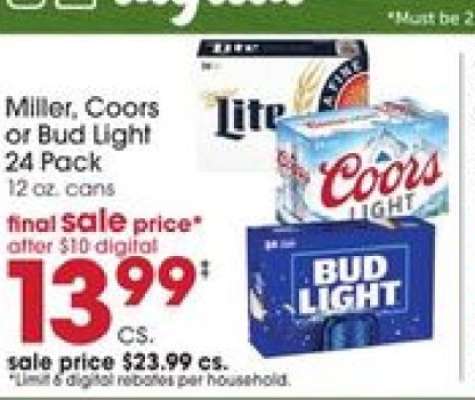 Miller, Coors or Bud Light 24 Pack