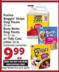 Purina Beggin’ Strips Dog Treats / Busy Bone Dog Treats / Tidy Cats Litter