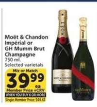 Moët & Chandon Impérial or GH Mumm Brut Champagne