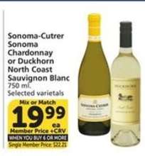 Sonoma-Cutrer Sonoma Chardonnay or Duckhorn North Coast Sauvignon Blanc