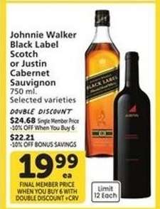 Johnnie Walker Black Label Scotch or Justin Cabernet Sauvignon
