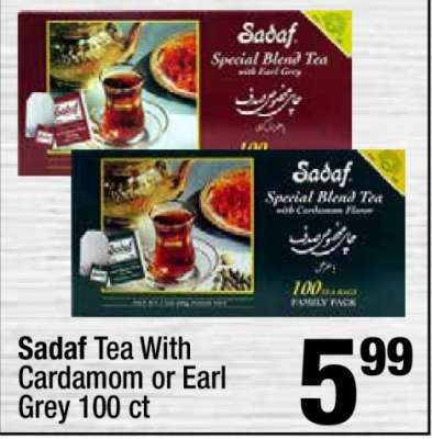 Sadaf Tea With Cardamom or Earl Grey 100 ct