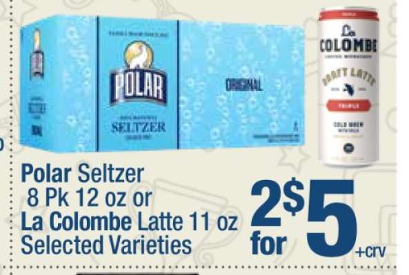 Polar Seltzer 8 Pk 12 oz or La Colombe Latte 11 oz