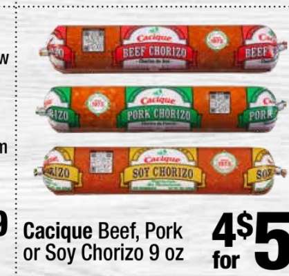 Cacique Beef, Pork or Soy Chorizo 9 oz