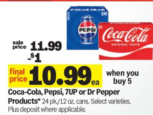 Coca-Cola, Pepsi, 7UP or Dr Pepper Products*